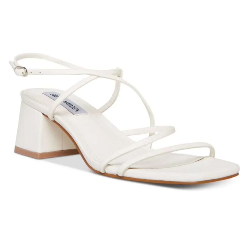 Steve Madden White Rianna Strappy Block-Heel Sandals!